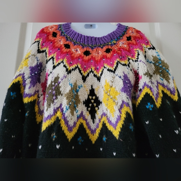 ✨️HP✨Kitty Hawk | Colorful 90s VTG Chunky Knit Argyle Sequins Wool Blend Sweater - Picture 6 of 13